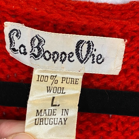Vintage La Bonne Vie Red Hand-Knit Pure Wool Bobble Vest Size L - Picture 8 of 9